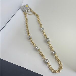 Necklace & Earrings Rhinestones Gold tone 16” NEW